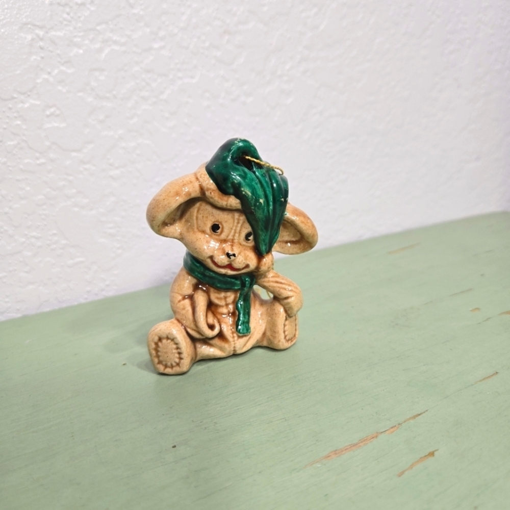 Ceramic Teddy Bear Christmas Holiday Vintage Ornament Figurine